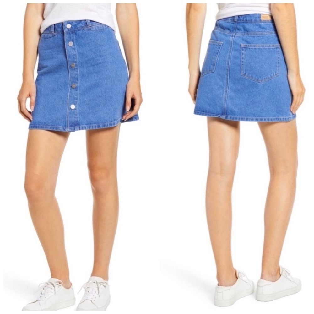 Paige Esma Hi Rise A Line Skirt Womens 27 Blue Excellent Button Front Denim‎